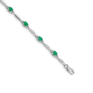 Million Charms 14k White Gold Diamond and Green Emerald Bracelet 7.25in.